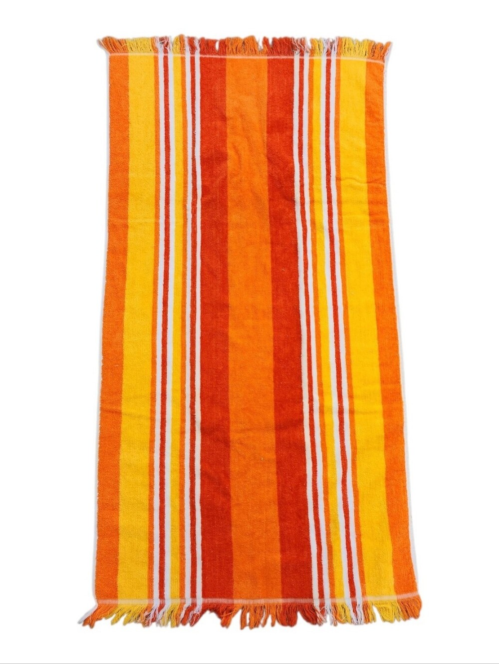 Vtg. Cannon Vibrant Striped Bath Towel Orange Gold White Fringed Cotton 22"x44"